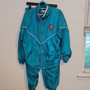 Vtg 90s Crossroads Windbreaker Tracksuit Jacket Coat Pants Womens PLUS XL Teal